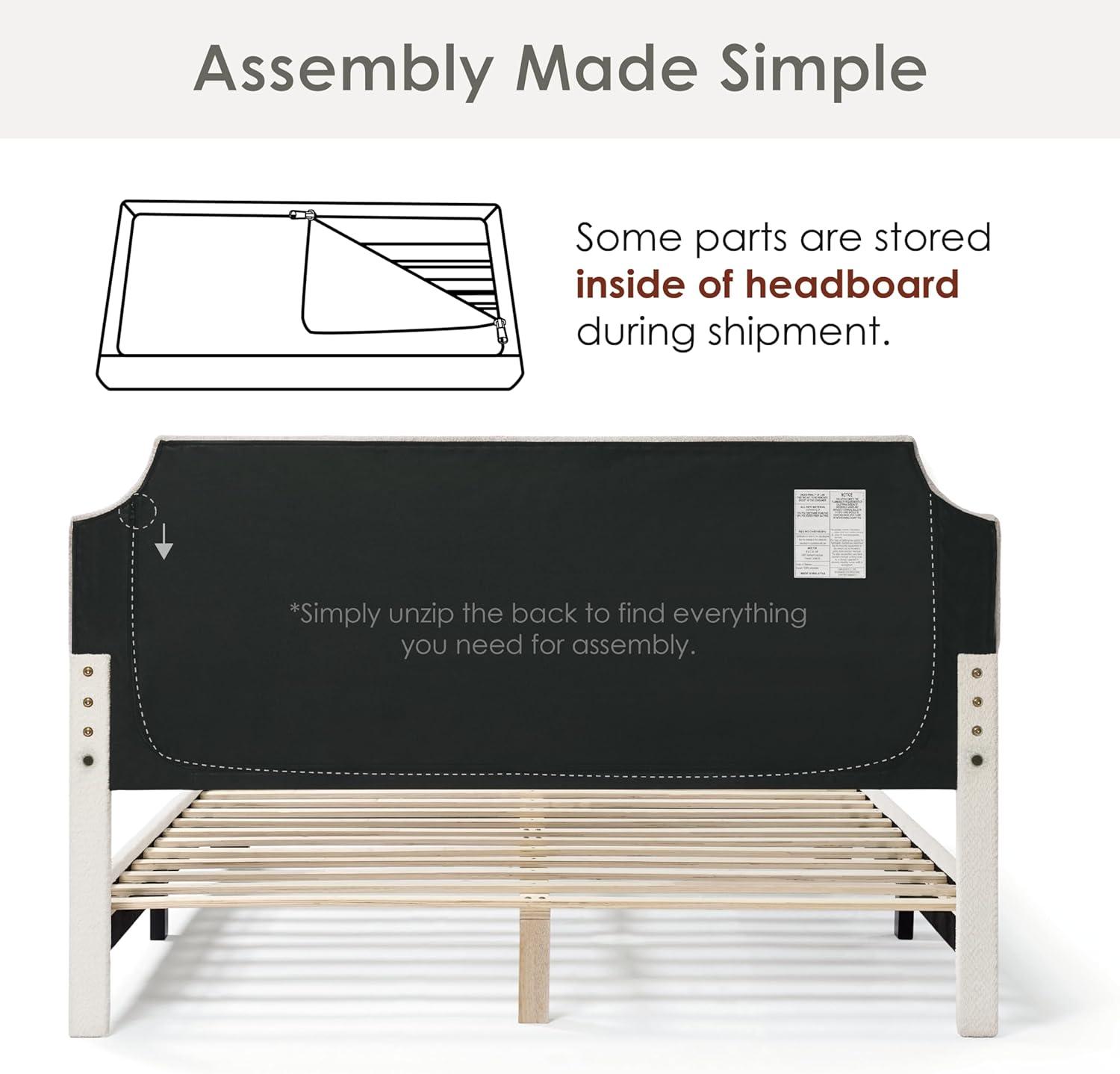 24/7 Shop At Home Queen Heartwild Modern Boucle Upholstered Nailhead Trim Platform Bed White: Polyester, Wood Frame, No Box Spring Needed