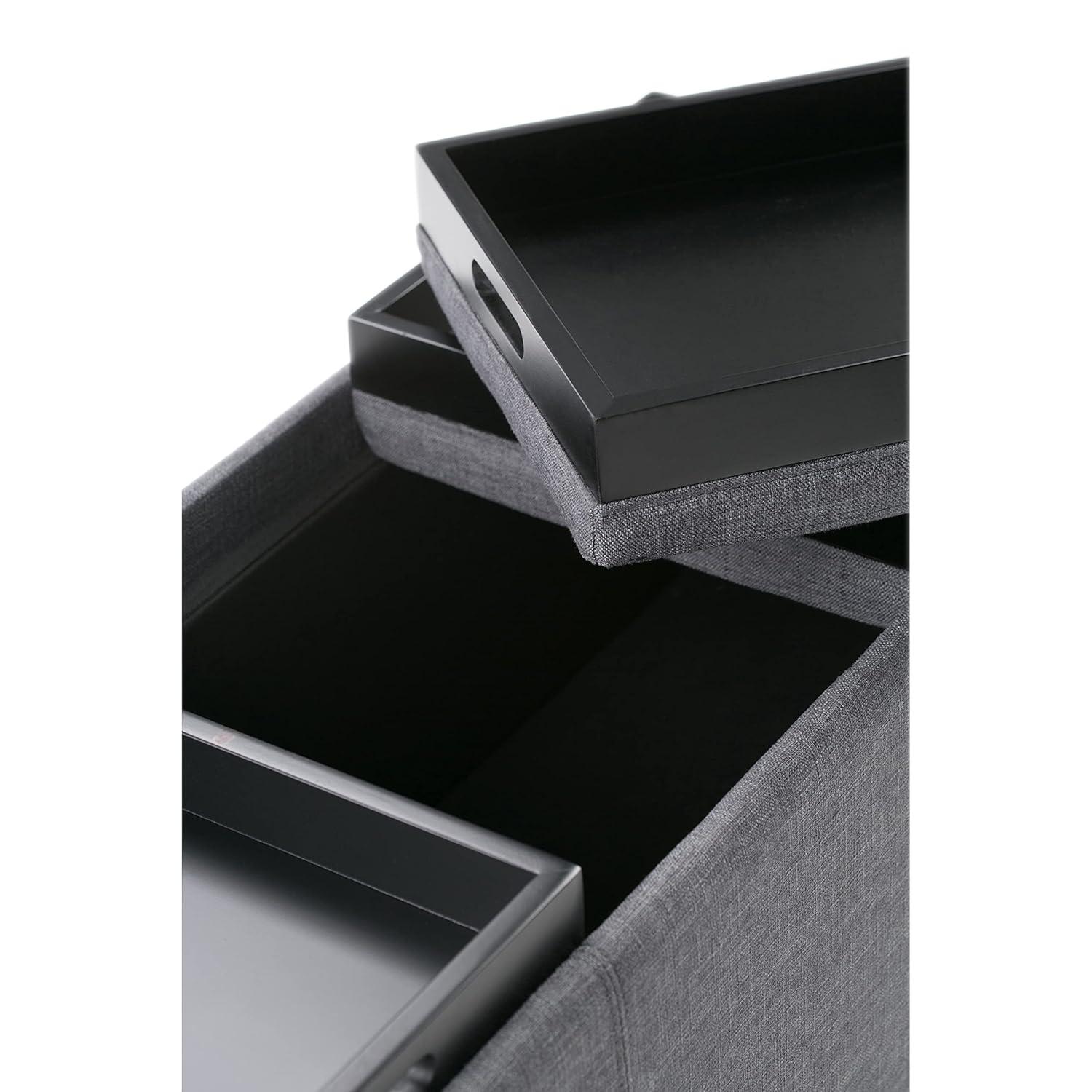 CAVINAS Linen Storage Ottoman Bench,Upholstered Ottoman with 3 Flip Over Serving Trays for Living Room,Bedroom,Slate Grey