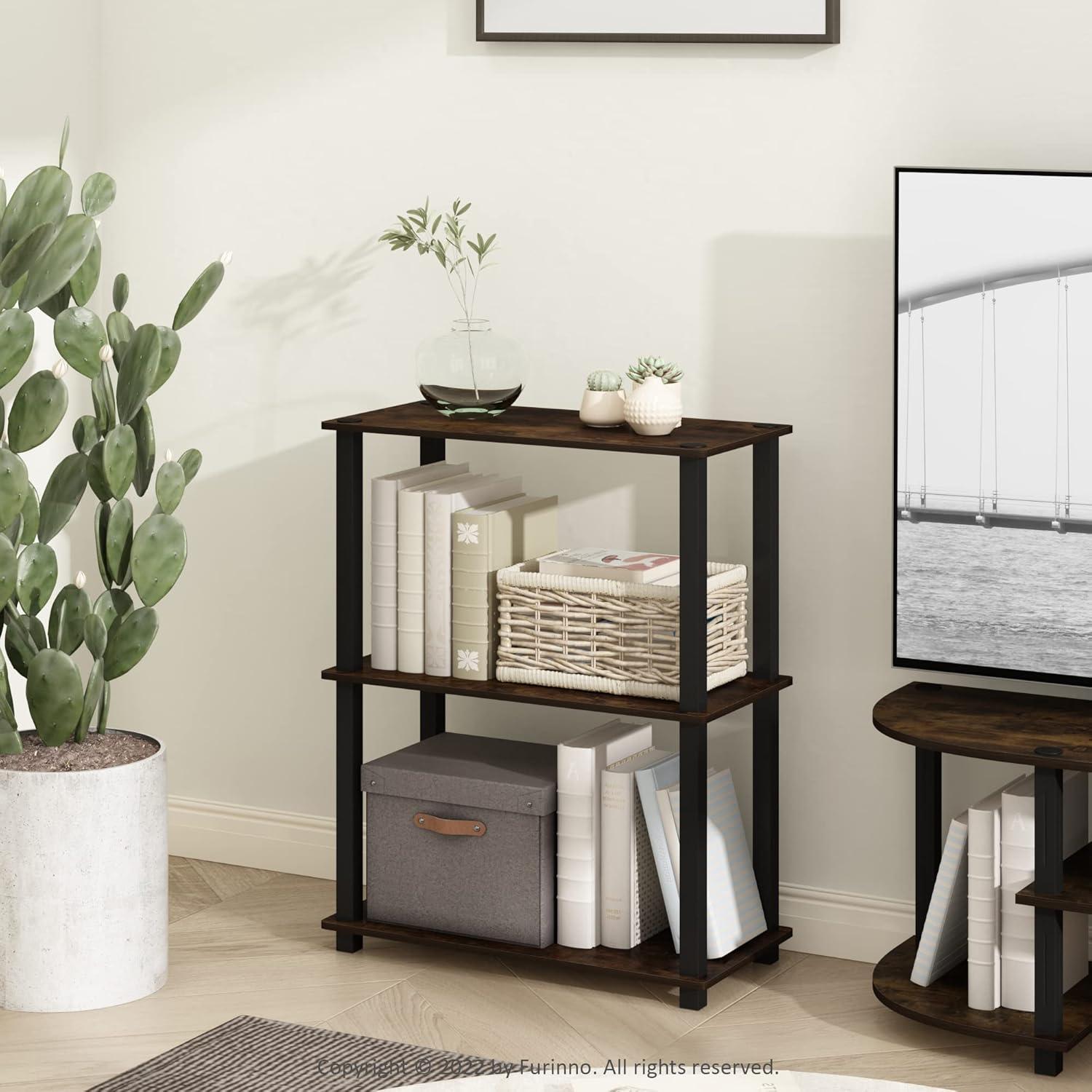 Amber Pine and Black 3-Tier Wood Shelf