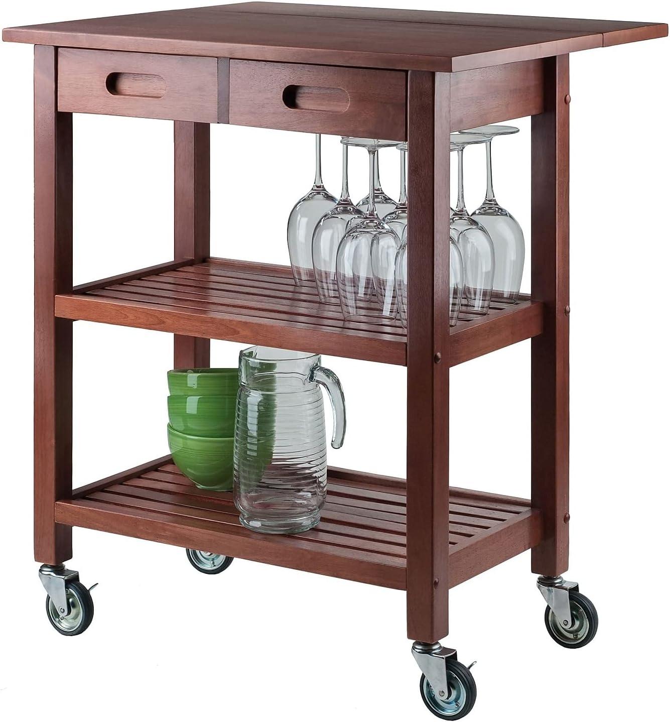 Jonathan Kitchen Cart Walnut - Winsome: Rolling Island with Storage, Wood Composite Surface