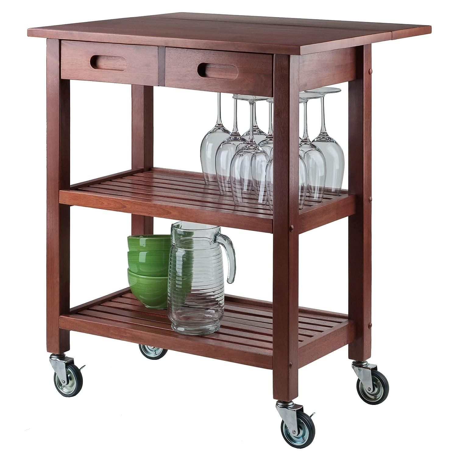 Jonathan Kitchen Cart Walnut - Winsome: Rolling Island with Storage, Wood Composite Surface