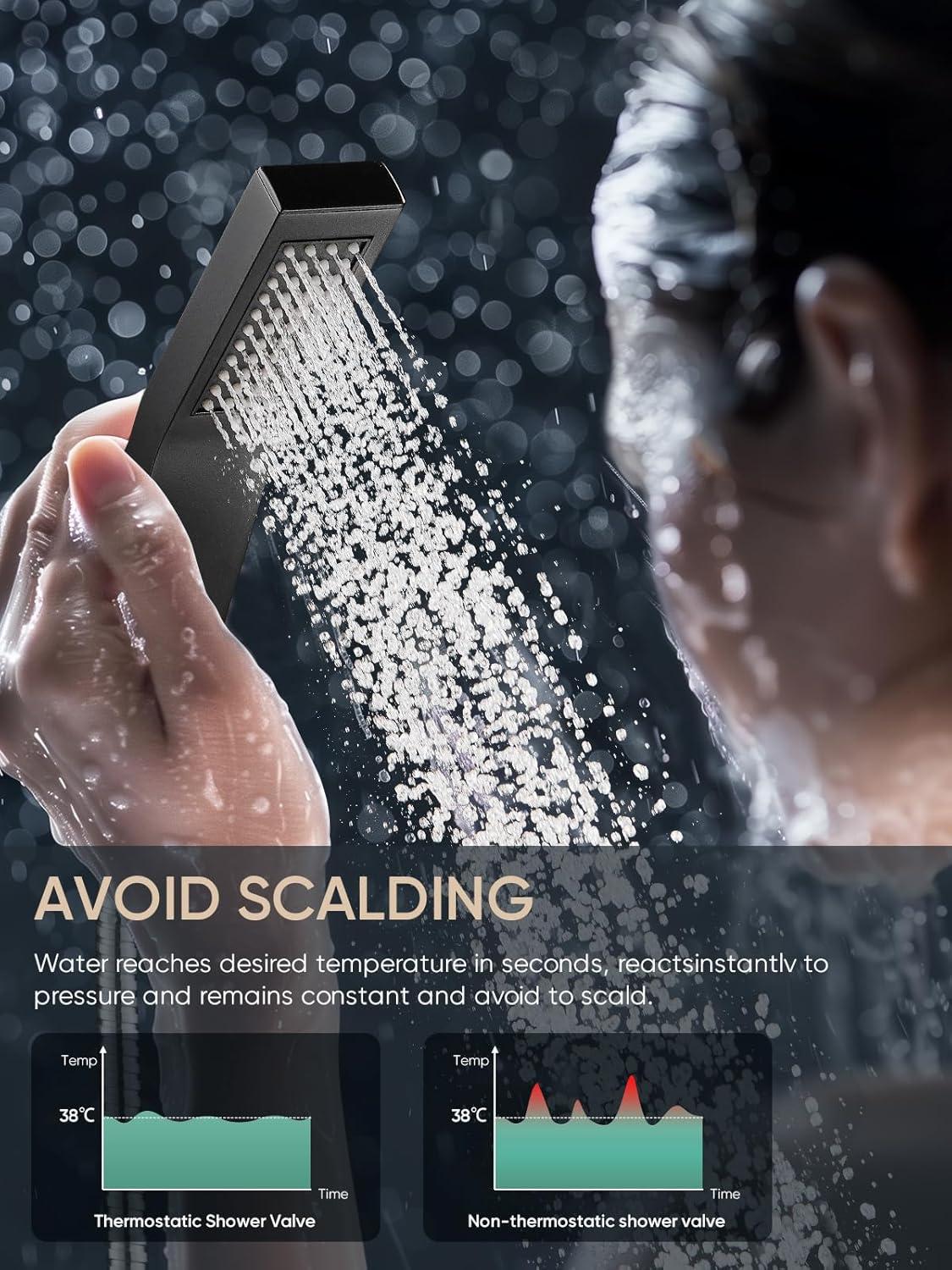 Cobbe Shower System, Matte Black Shower Faucets Sets Complete,Shower System,10 inches Rainfall Shower Head with Handheld, Shower Faucet Set for Bathroom Rough-in Valve Body and Trim Included