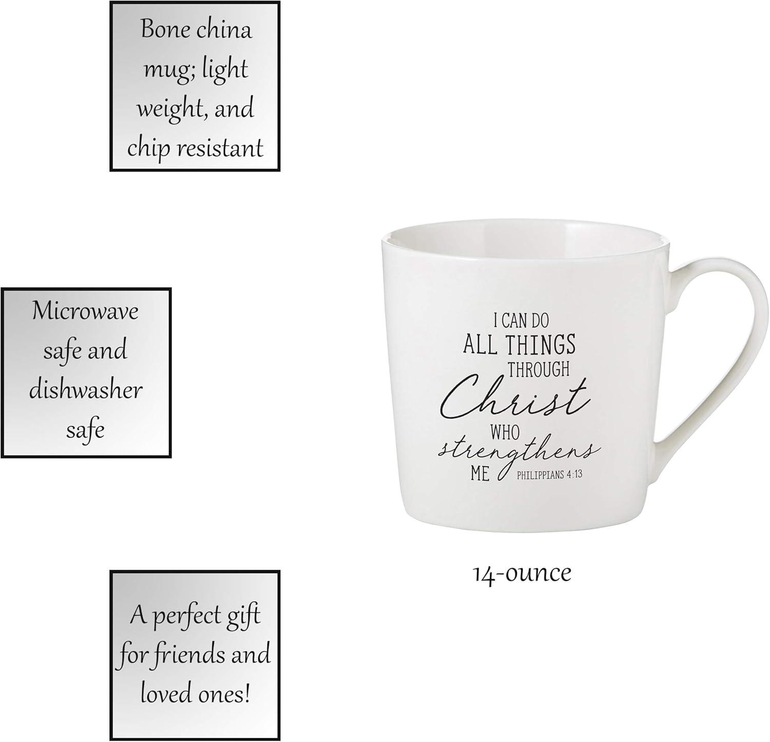 Faithworks Creative Brands Inspirational White Bone China Café Mug/Cup, 14-Ounce, I Can Do All Things - Scripture