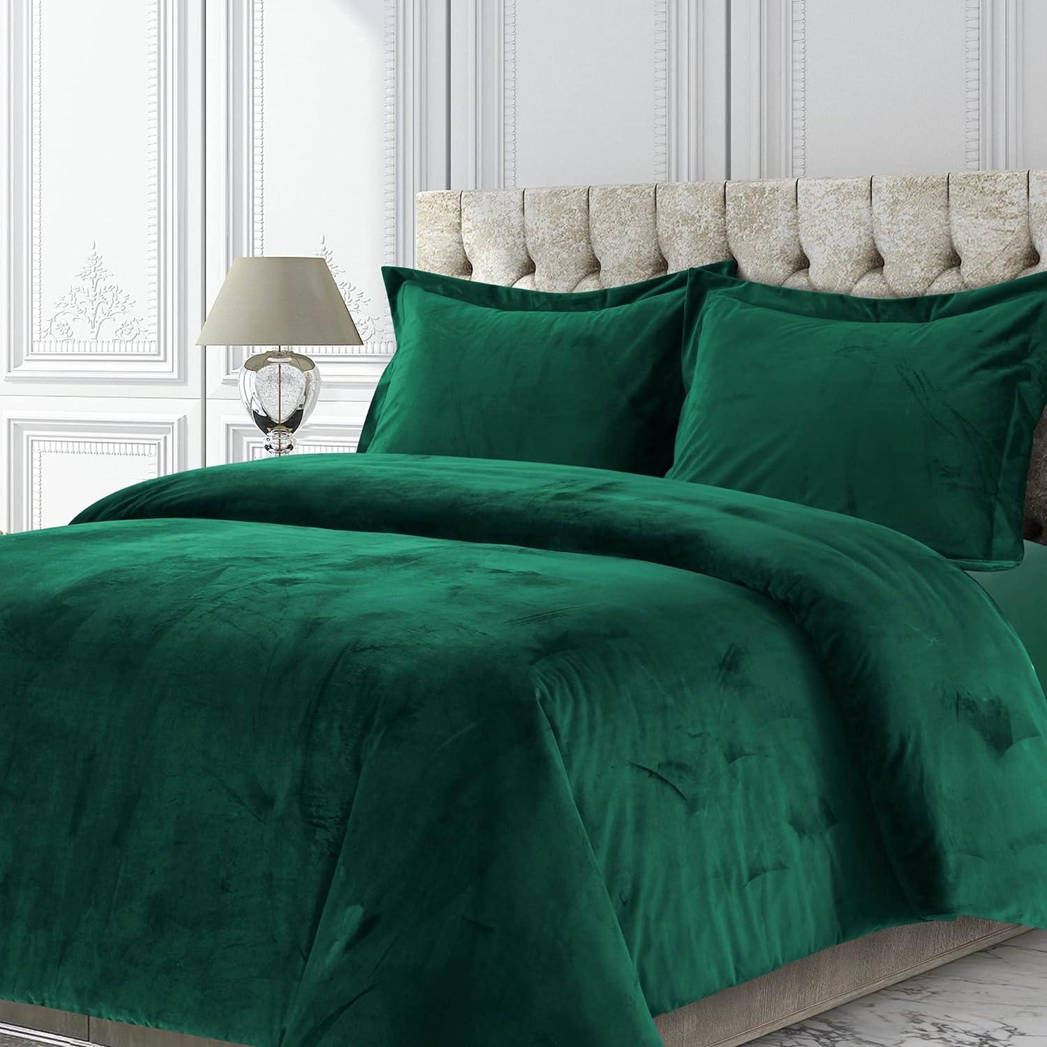 2pc Twin Venice Velvet Oversized Solid Duet Set Emerald Green - Tribeca Living