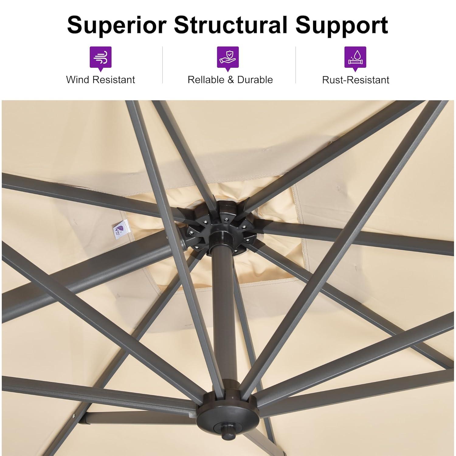PURPLE LEAF 10 Feet Patio Umbrella Outdoor Cantilever Square Umbrella Aluminum Offset Umbrella with 360-degree Rotation for Garden Deck Pool Patio, Beige