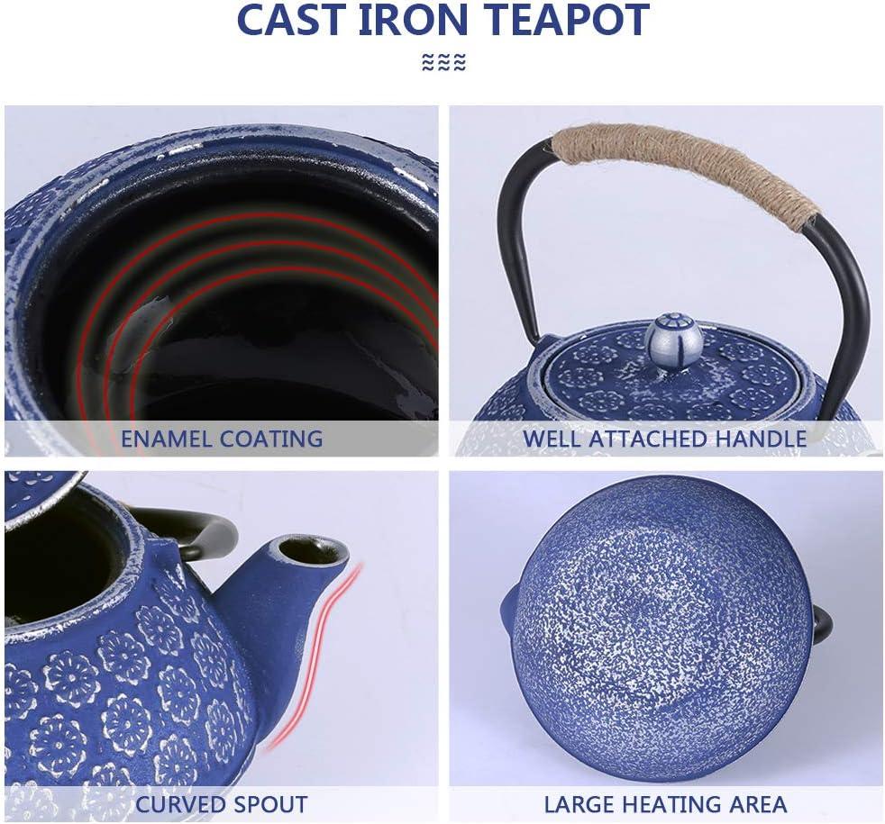 Darby Home Co Blue Floral Japanese Cast Iron Teapot Set with 4 Cups