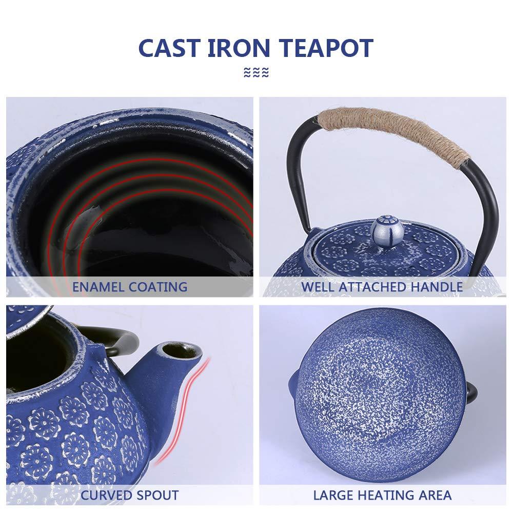 Darby Home Co Blue Floral Japanese Cast Iron Teapot Set with 4 Cups