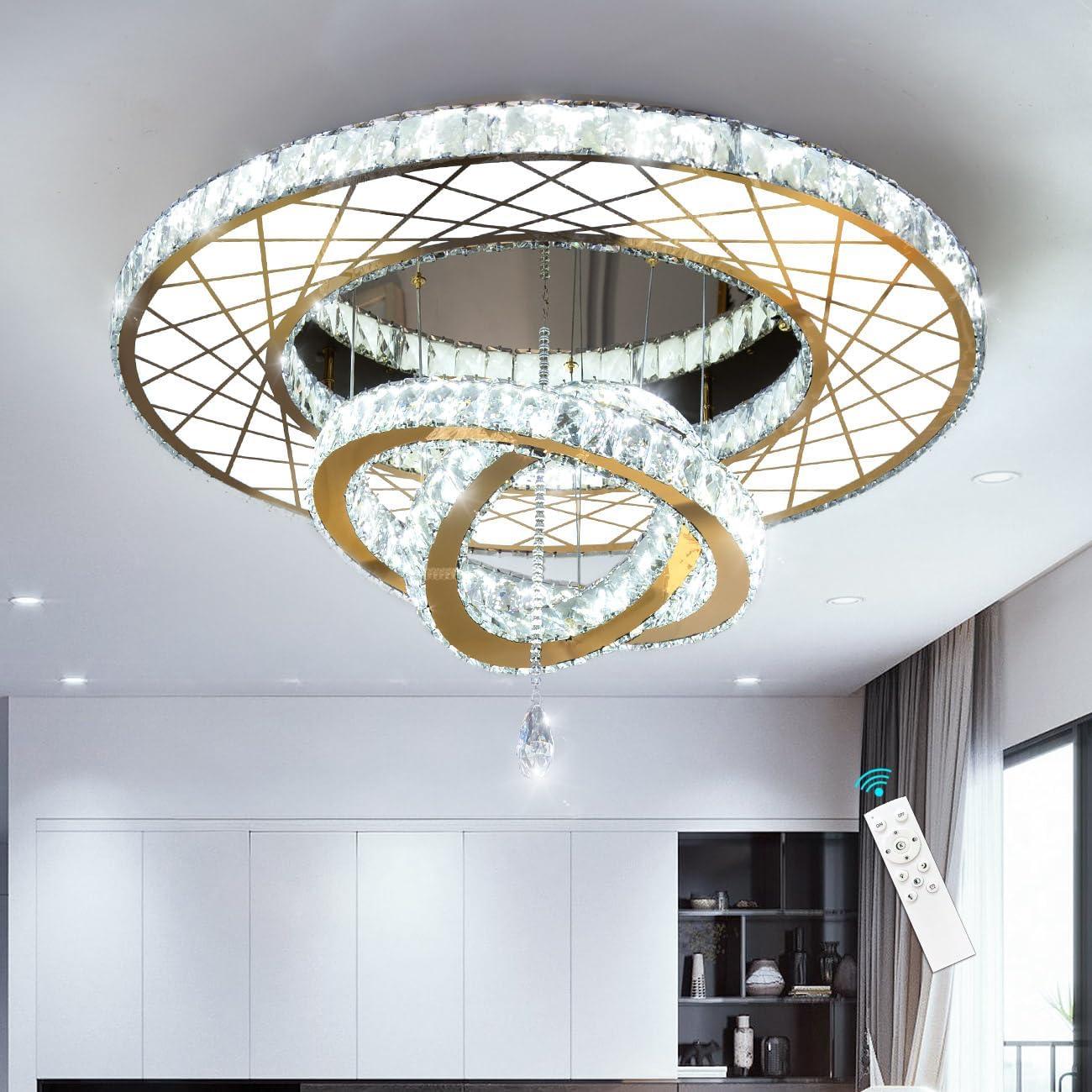 Crystal Large Glam Chandelier Flush Mount 40” Dimmable