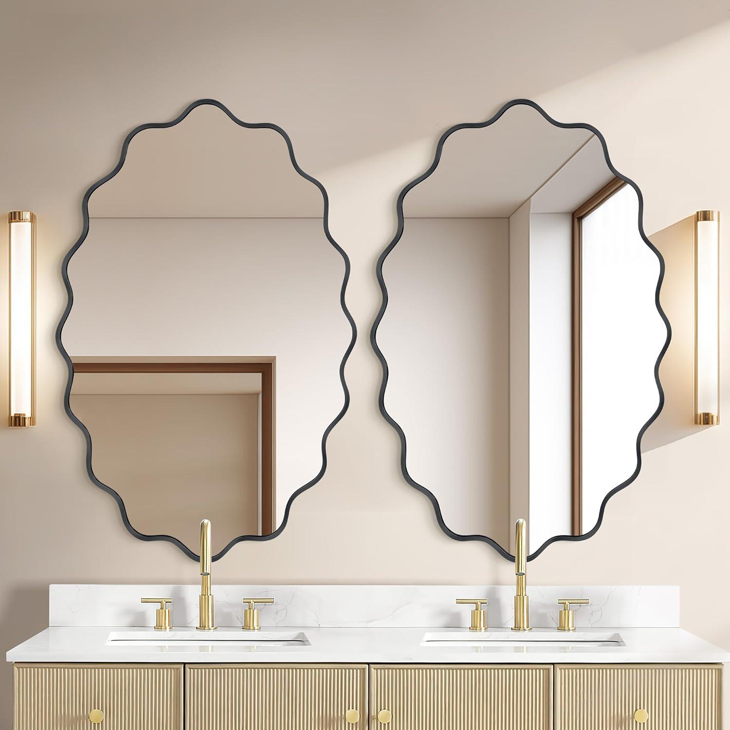 Fahomiss Elegant Oval Wavy Wall Mirror – Modern Decorative Mirror for Living Room, Bedroom, Bathroom, or Entryway – Stylish Home Décor Accent