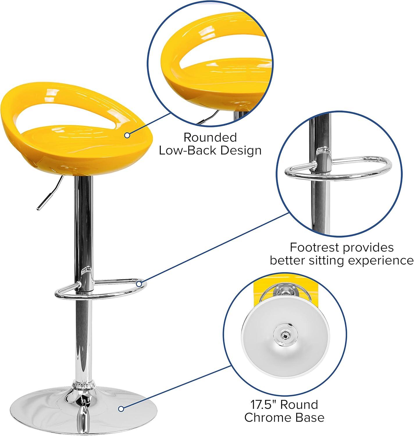 Contemporary Yellow Acrylic Adjustable Swivel Barstool with Chrome Base