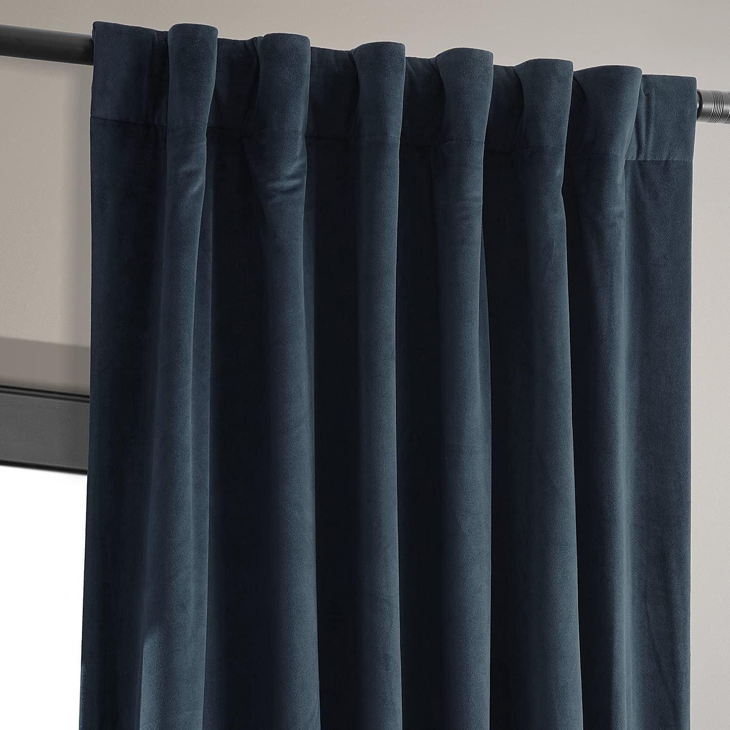 Half Price Drapes Signature Midnight Blue Velvet Blackout Curtains For Bedrooms (1 Panel), 50WX 84L