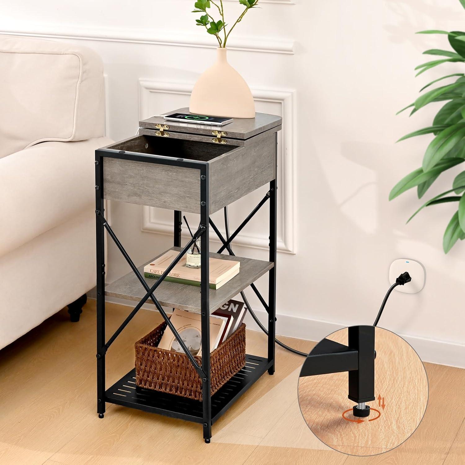 Flip Top End Tables Set 2 with Charging Station, Side Tables Living Room