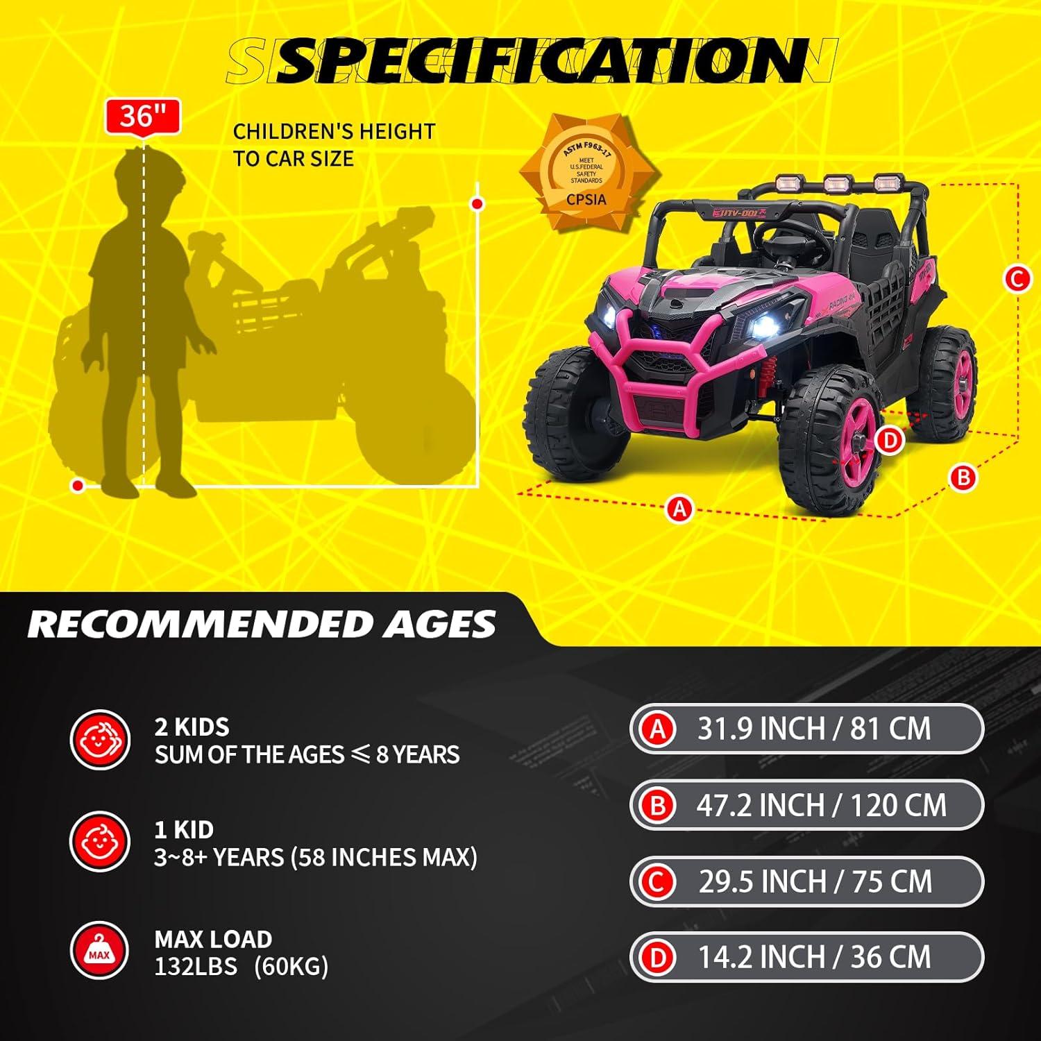 Pink 24V 2-Seater Ride-On UTV with Remote Control