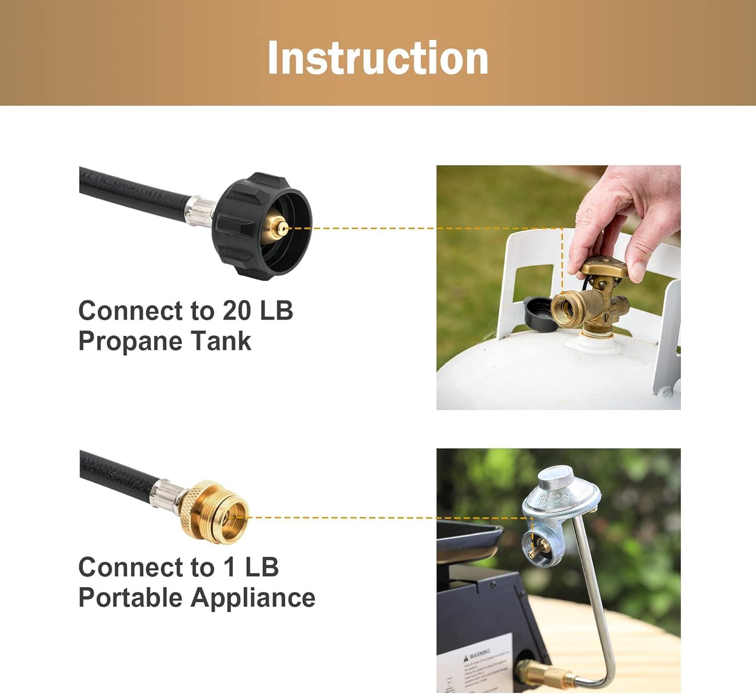 Royal Gourmet Royal Gourmet 5 Feet Propane Hose Adaptor, 1 Lb Portable Appliance to 20 Lb Lp Tank Converter with Type 1 Connection, Black