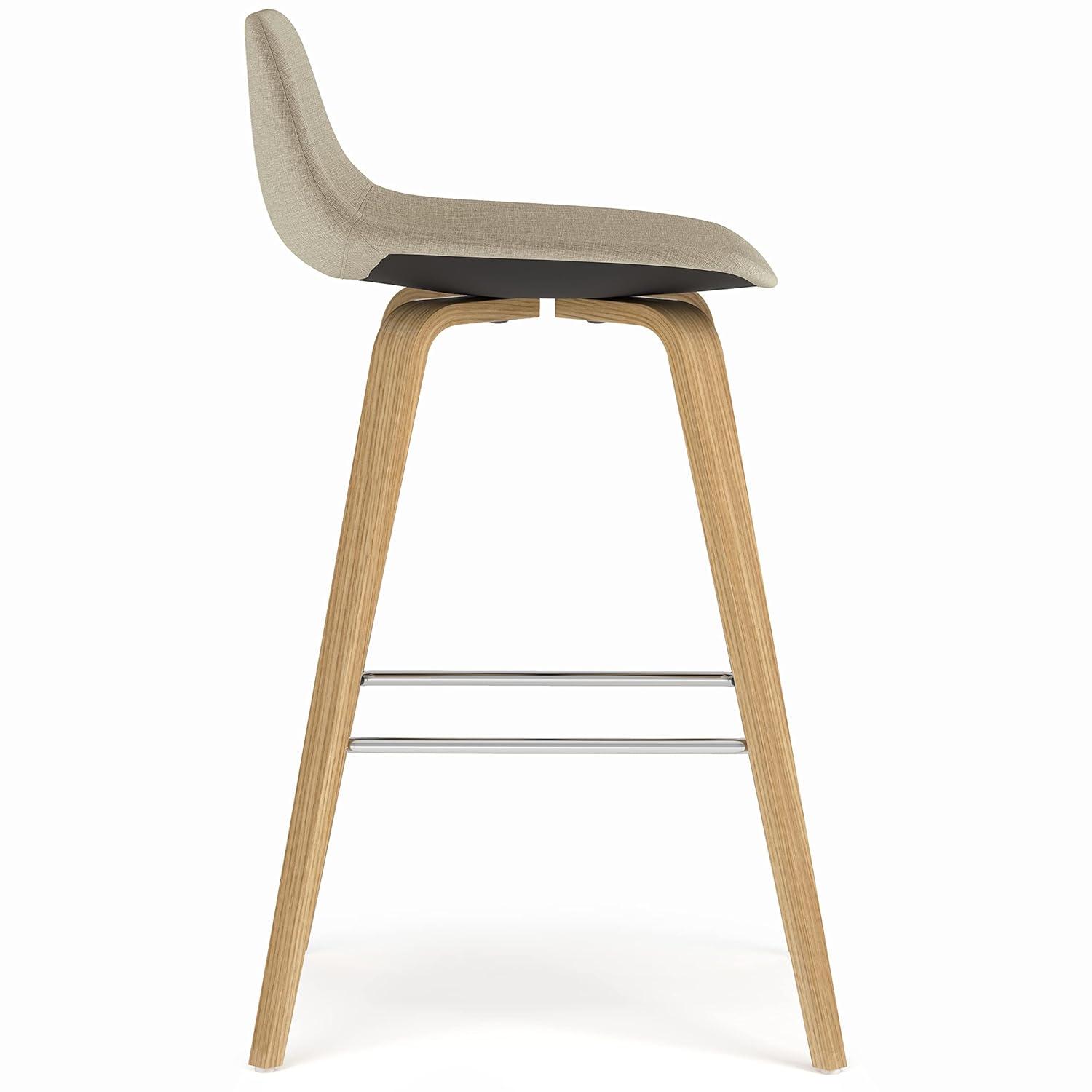 Simpli Home Randolph Upholstered Bentwood Mid-Century Modern Bar & Counter Stool with Chrome Footrest