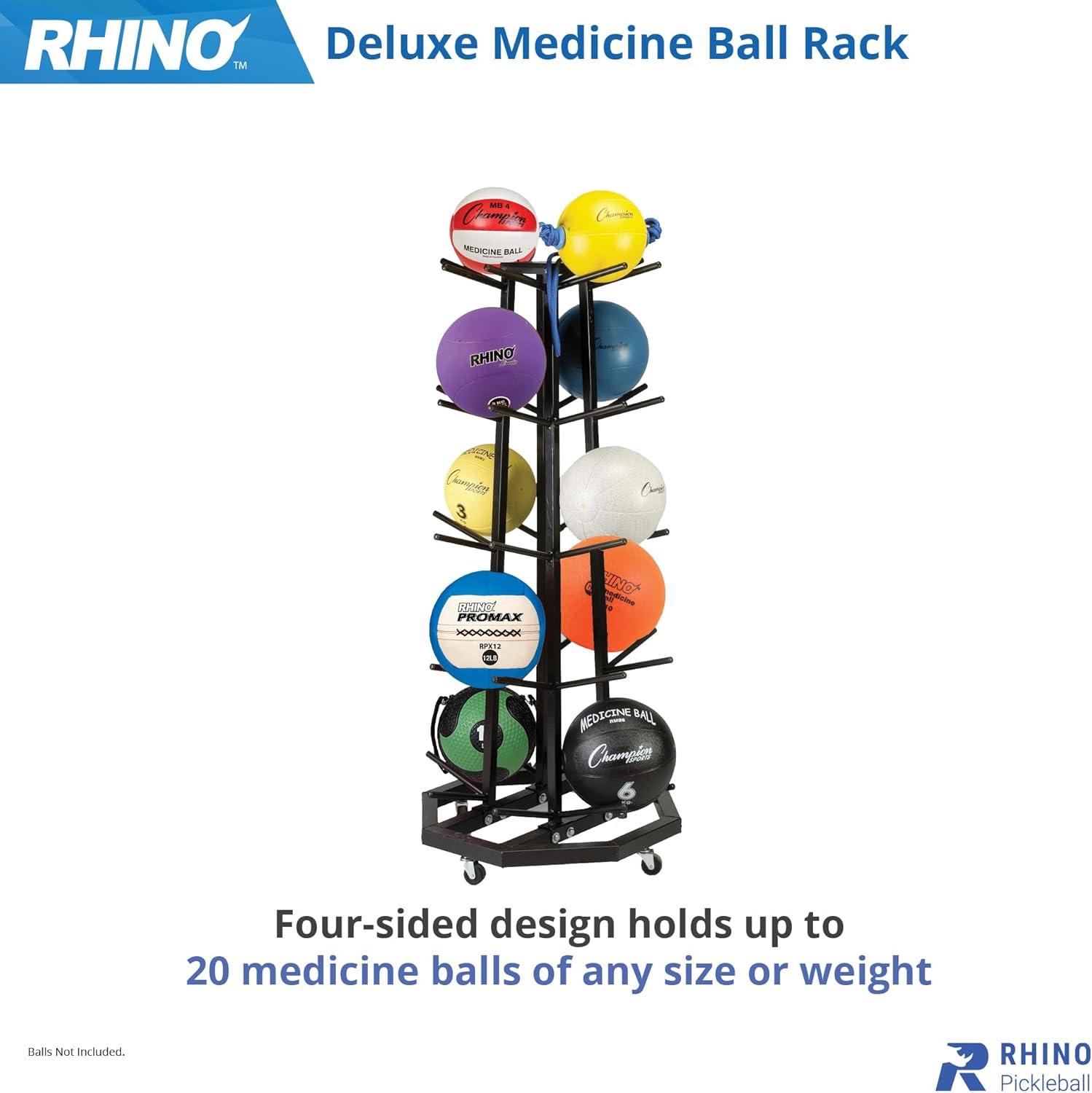 Heavy-Duty Black Steel Vertical Medicine Ball Rack with Casters