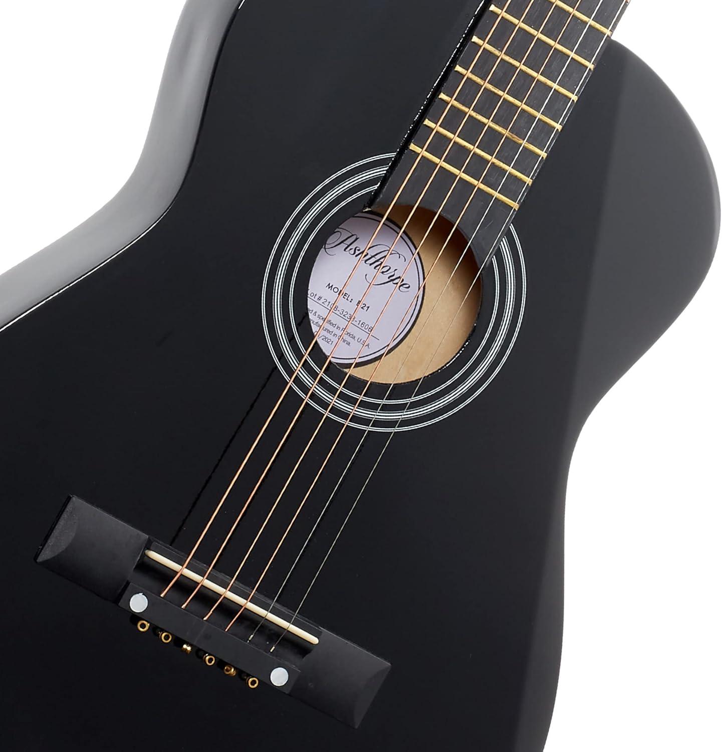 Ashthorpe 30-Inch Beginner Acoustic Guitar - Black, Basic Starter Kit with Gig Bag and Accessories