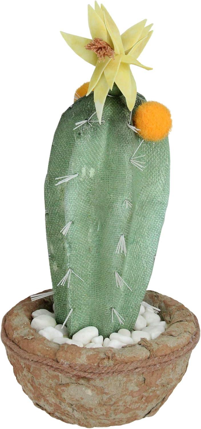 12" Green Potted Southwestern Style Artificial Cactus Plant with Flowers