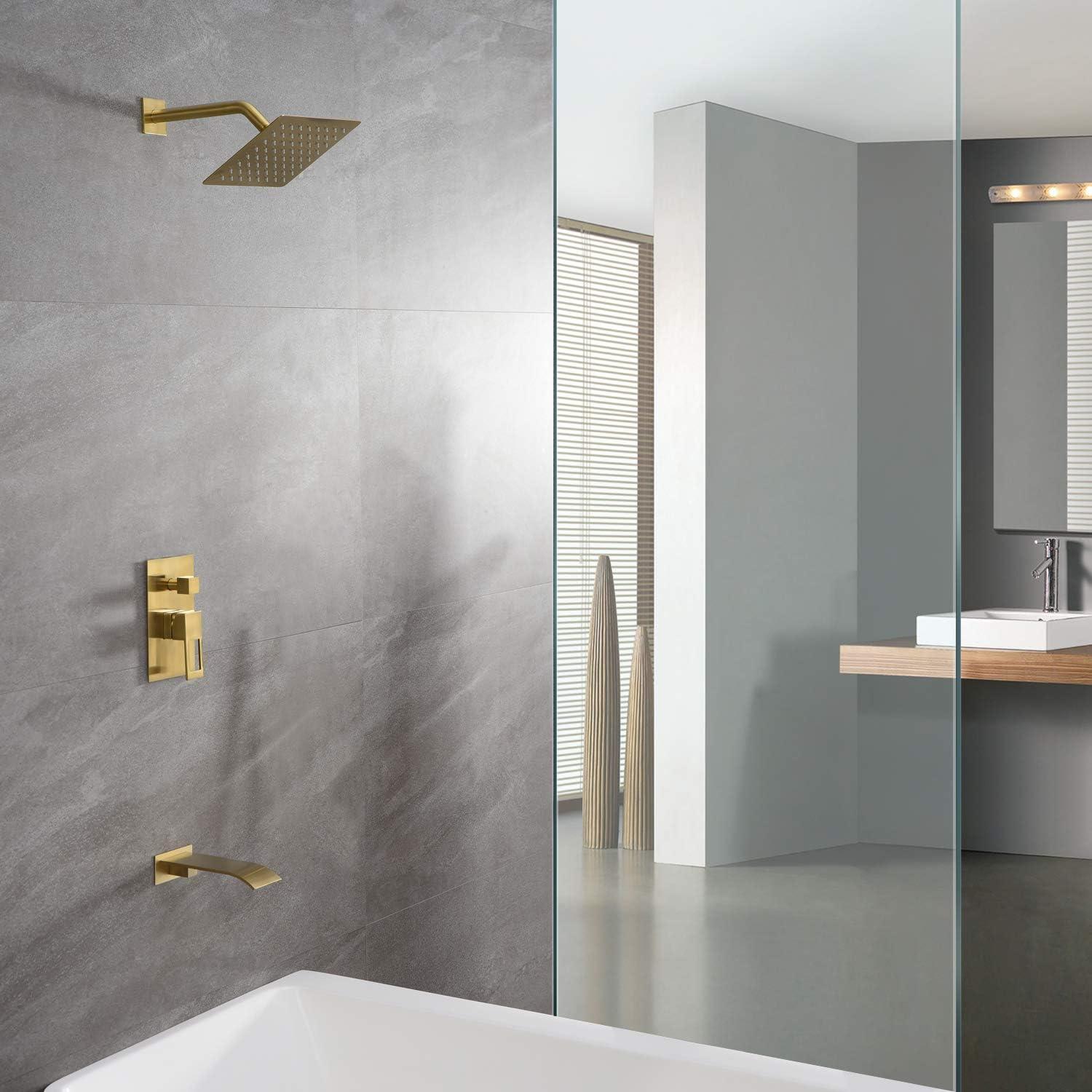 Brushed Gold Wall Mounted Rain Shower System with Square Head