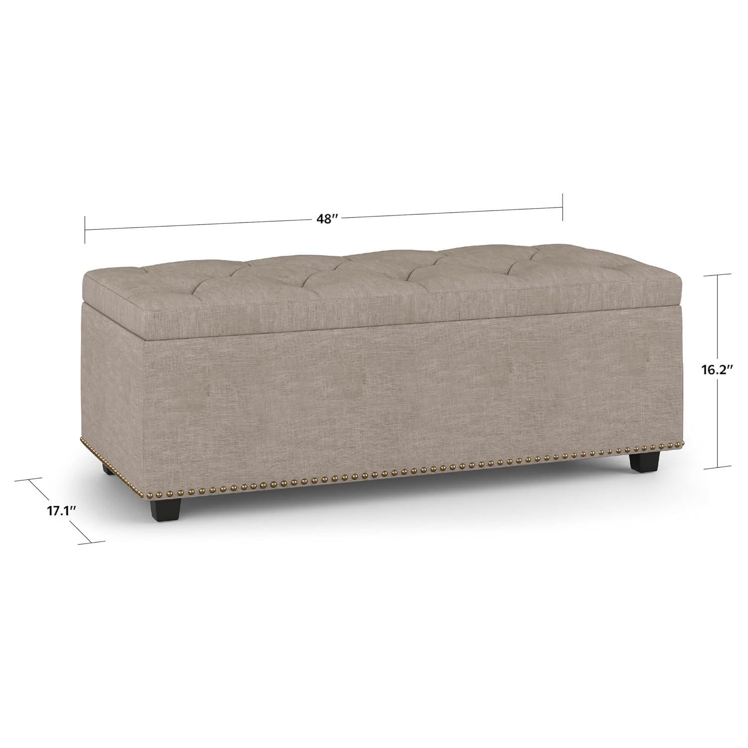 Simpli Home Hamilton 44"W Upholstered Lift-Top Storage Ottoman with Nailhead Trim and Tufted Detailing