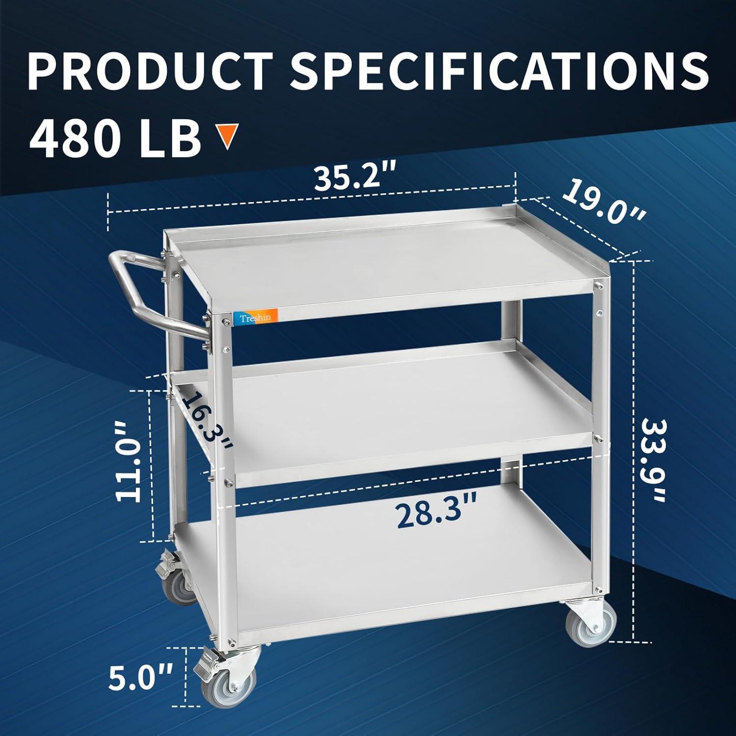 34'' H Utility Cart with Wheels