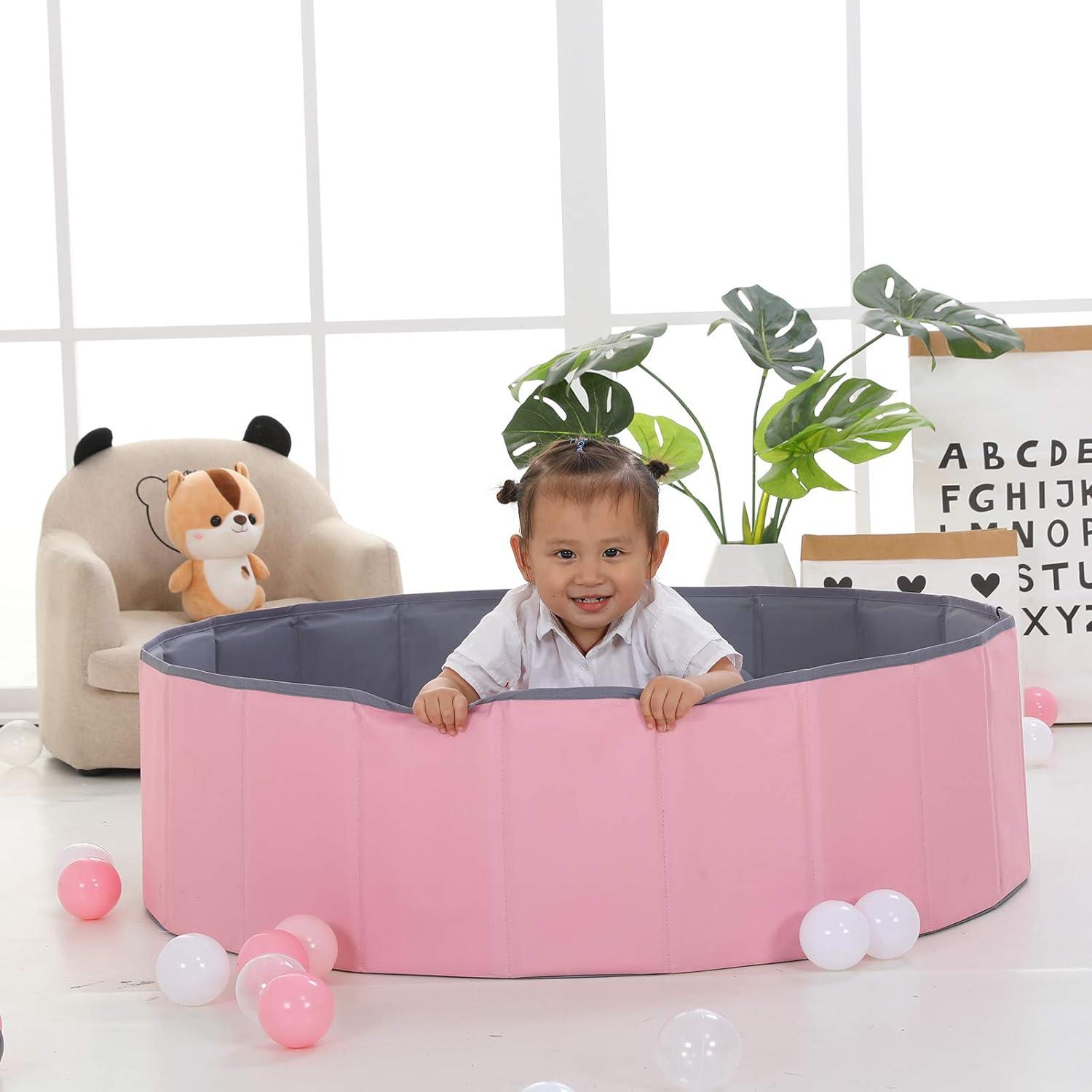 LimitlessFunN Foldable Double Layer Oxford Cloth Kids Ball Pit, Play Ball Pool with Storage Bag (Balls Not Included) Playpen for Baby Toddlers (48 Inch, Large, Pink)