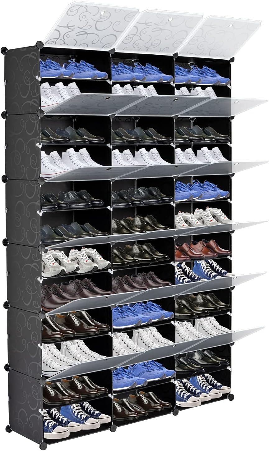 Black 12-Tier Stackable Metal and Plastic Shoe Rack