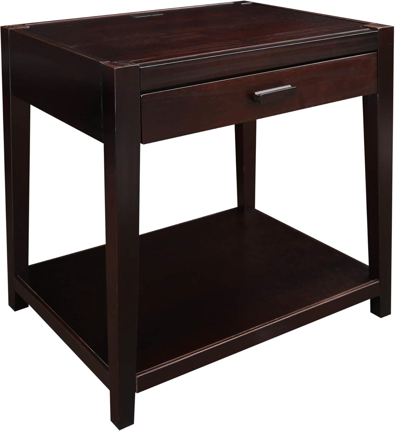 Notre Dame Transitional Espresso Pine Nightstand with USB Ports