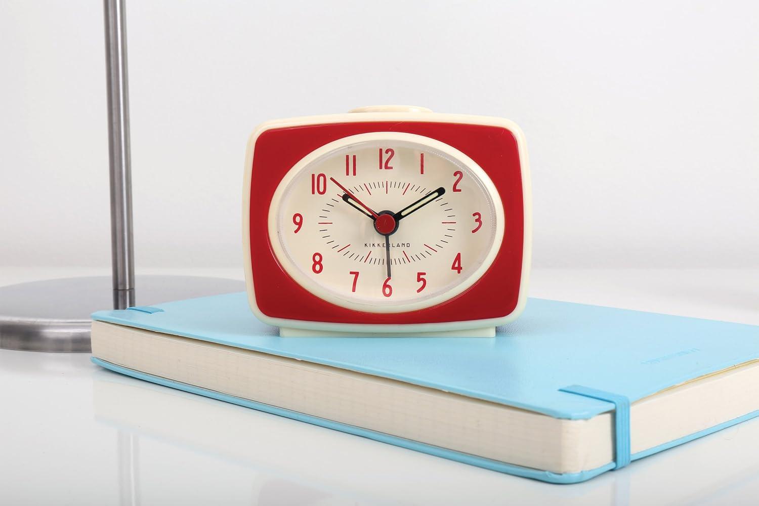 Retro Red and Cream Analog Alarm Clock with Glow Hands