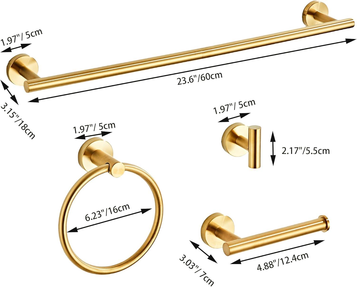 Bathroom Hardware Set 5 Piece With Towel Racks For Bathroom, SUS304 Stainless Steel Bath Towel Bar Set, 24 Inch Wall Mounted Accessories Kit…