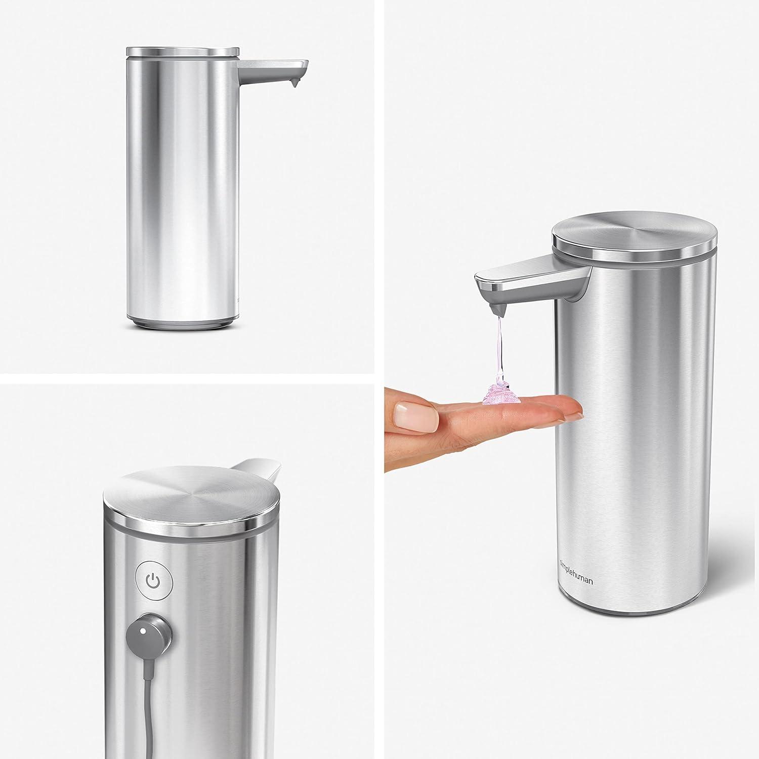 simplehuman 9 oz. Touch-Free Rechargeable Sensor Liquid Soap Dispenser, Brushed Stainless Steel