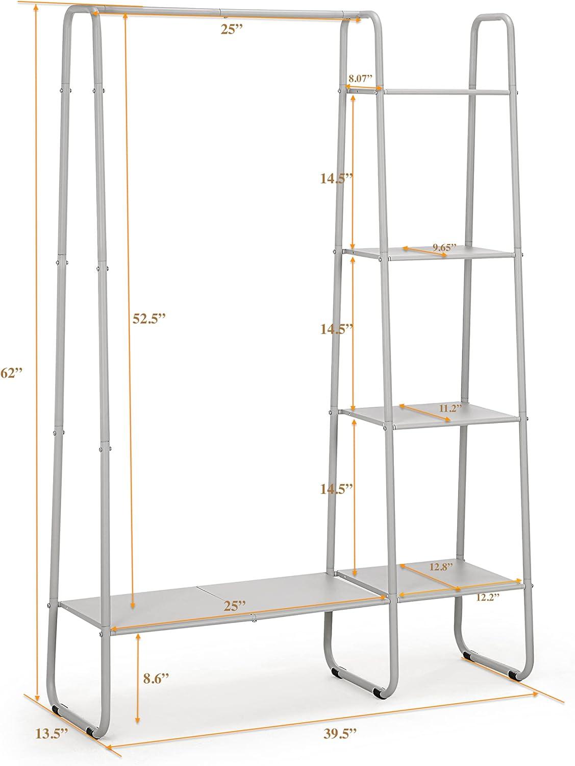 White Metal Freestanding Garment Rack with Shelves