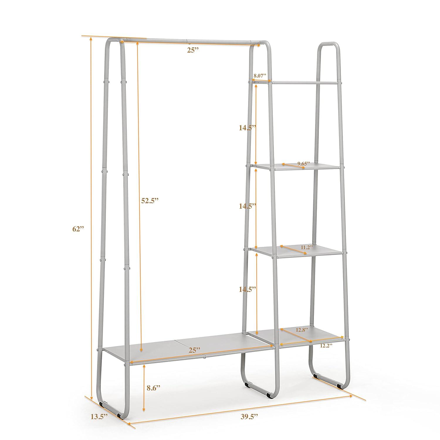 White Metal Freestanding Garment Rack with Shelves