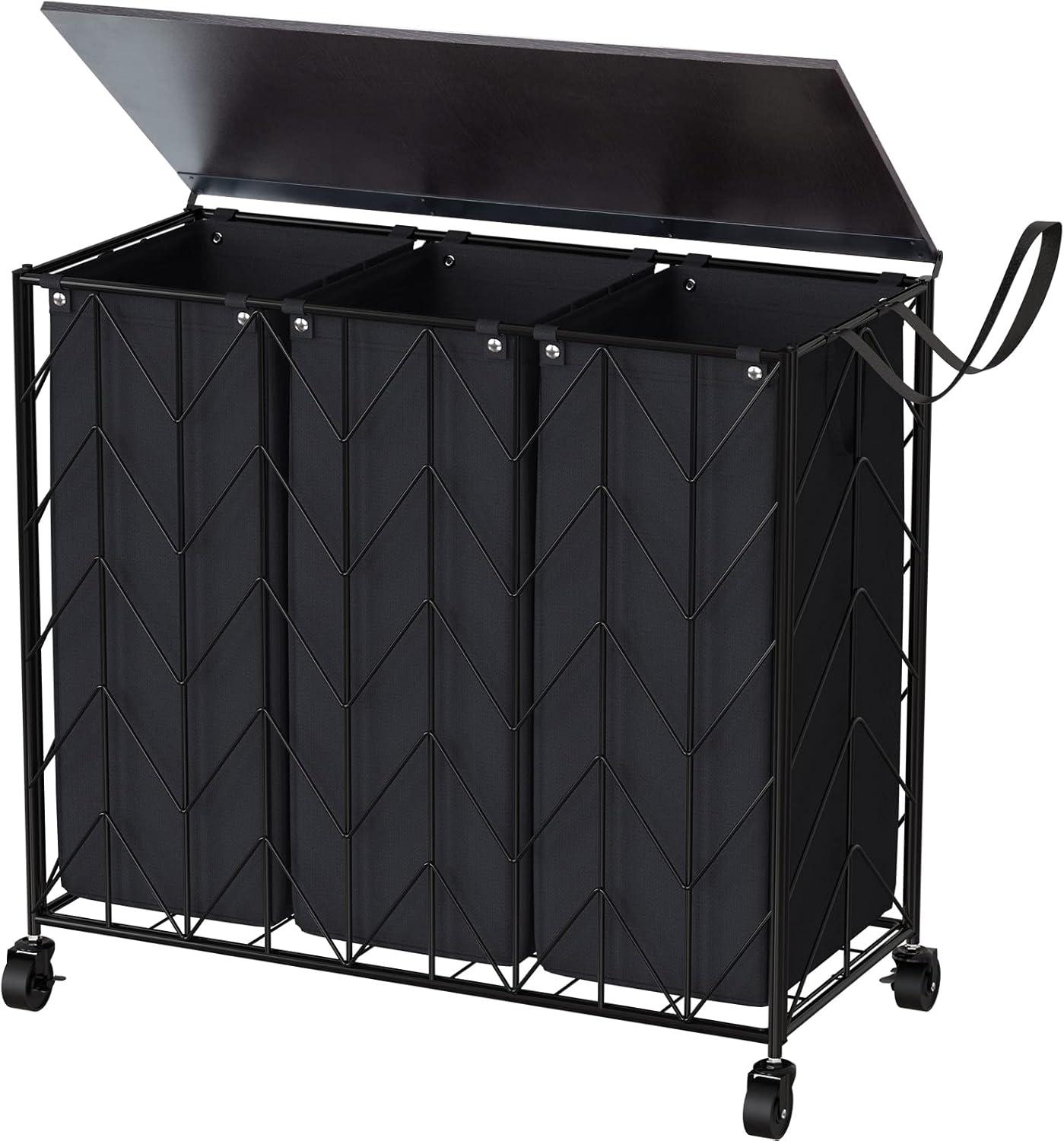 Black Iron 142L Rolling Laundry Hamper with Removable Bags