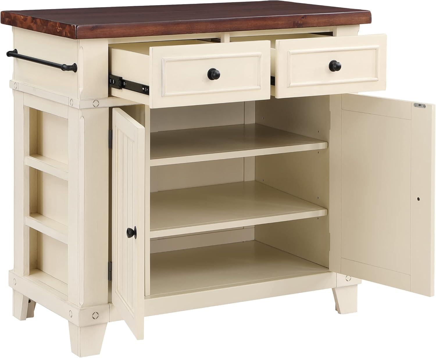 Madison Antique White Farmhouse Kitchen Island with Spice Rack