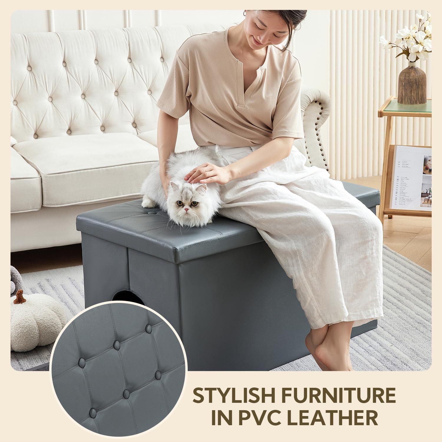 MEEXPAWS Cat Litter Box Enclosure Furniture Hidden, Cat Washroom Bench Storage Cabinet Small 19.7'' x 19.7'' x 19.7''| Dog Proof | Waterproof Inside | Easy Clean | Easy Assembly | Odor Control(Grey)