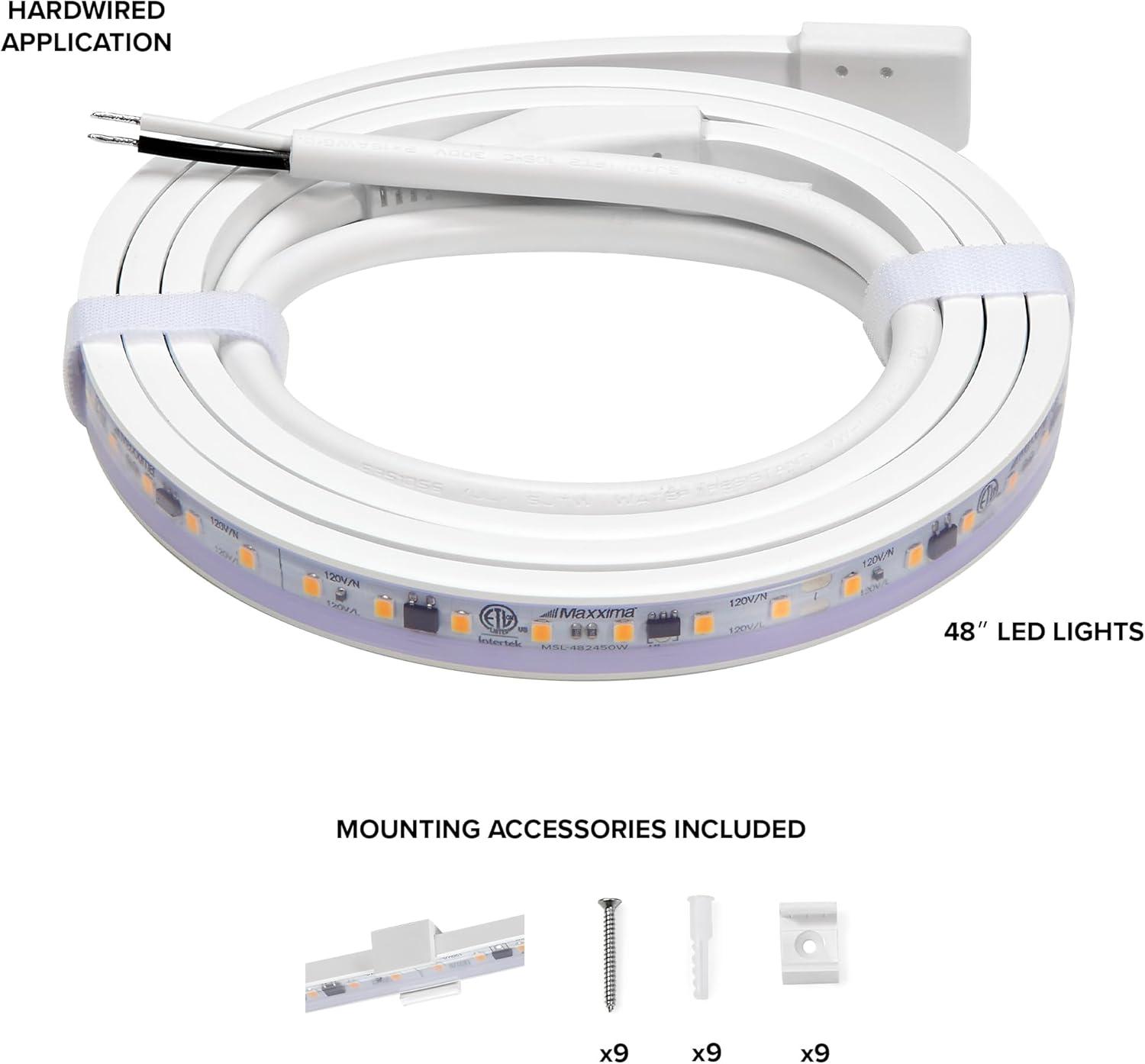 Maxxima 48 in. LED Under Cabinet Strip Light, Hardwired, 1840 Lumens, 3000K Warm White, 120V