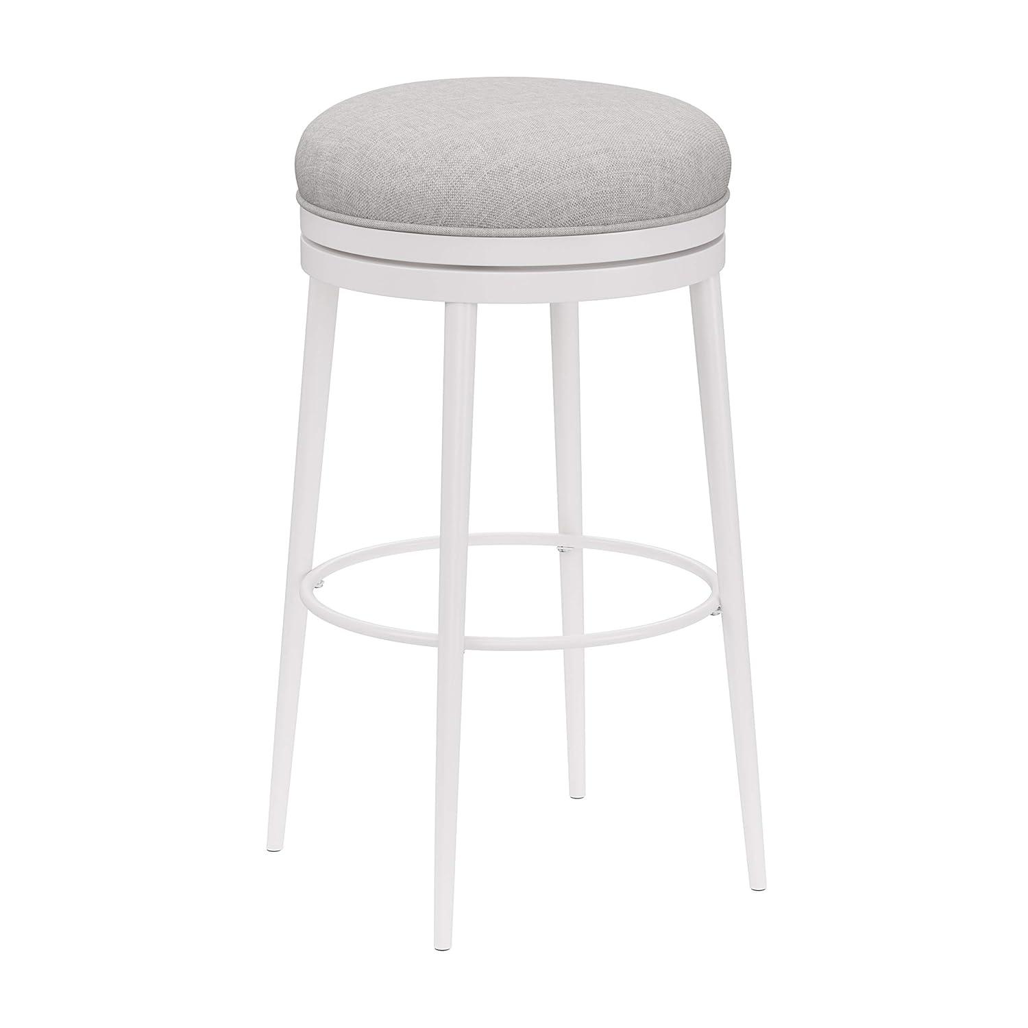 Aubrie Backless 26" Swivel Counter Height Barstool Off White/Silver - Hillsdale Furniture: Round Upholstered Metal Frame