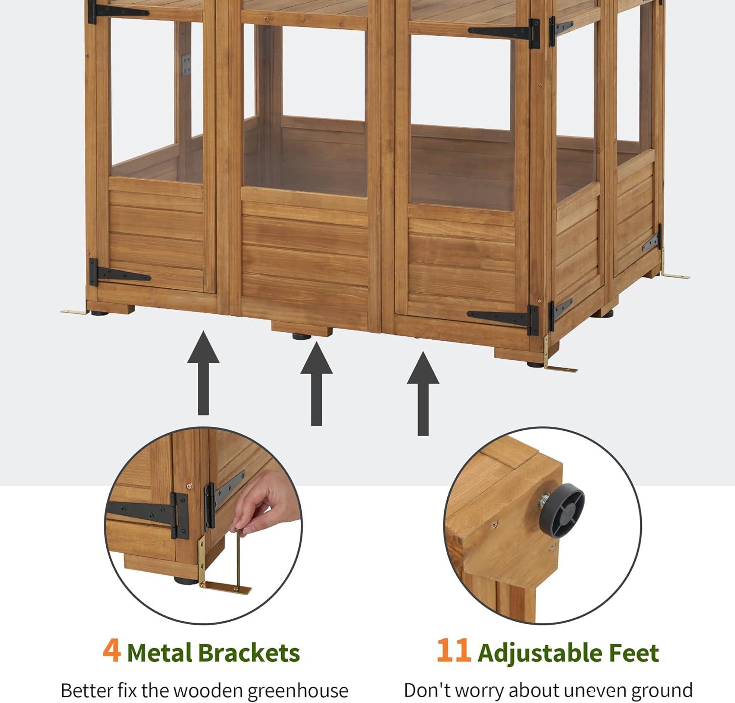 4' W x 3.23' D Wooden Greenhouse，Outdoor Greenhouse with Adjustable Roof Vent and 8 Lockable Door