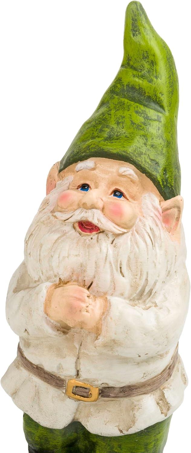 Beige and Green Polyresin Garden Gnome Statue