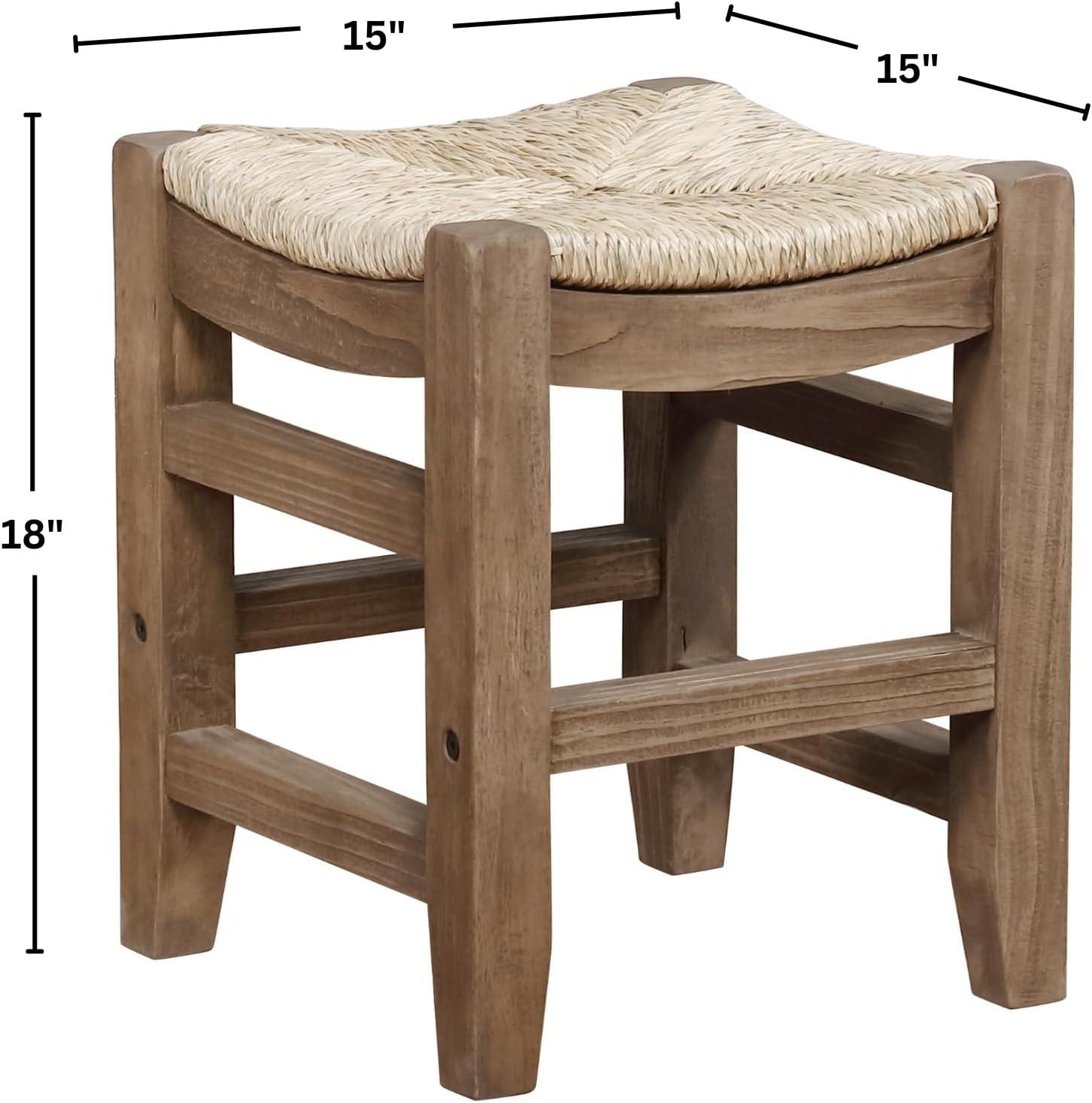 Alaterre Furniture Newport 18"H Wood Stool with Rush Seat