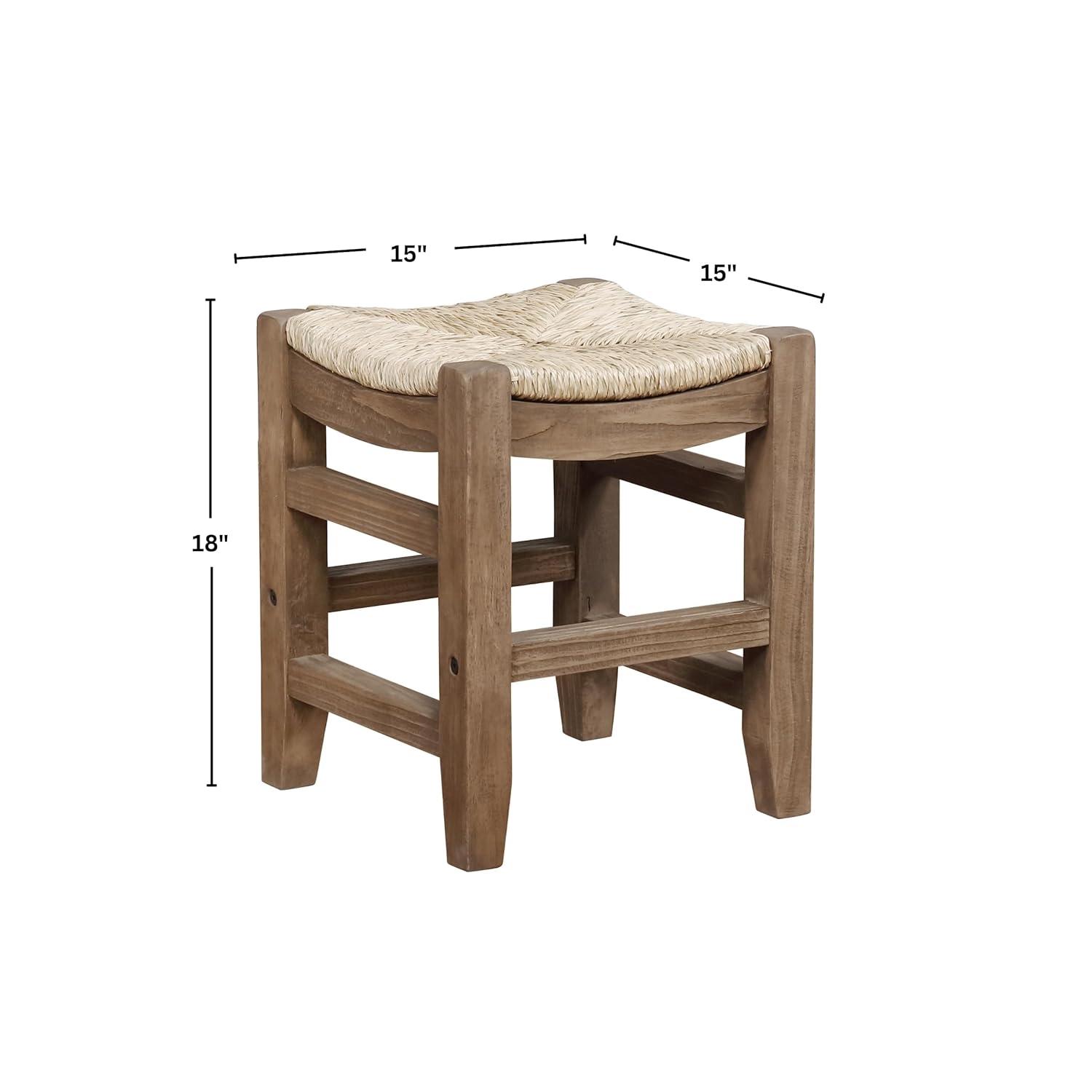 Alaterre Furniture Newport 18"H Wood Stool with Rush Seat