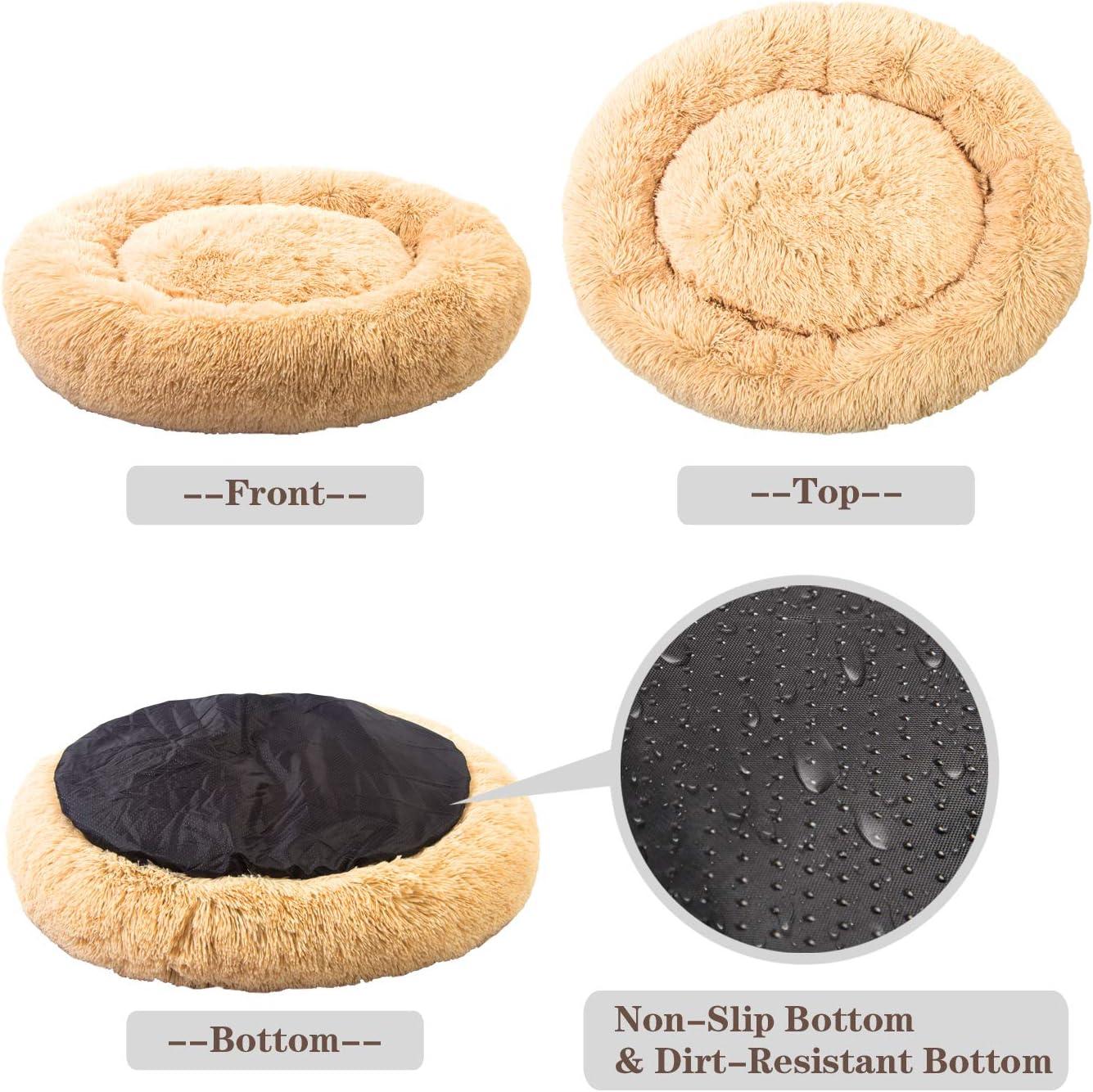 MFOX Calming Dog Bed (S/M/L/XL) for Medium and Large Dogs Comfortable Pet Bed Faux Fur Donut Cuddler Up to 15/30/50/90lbs