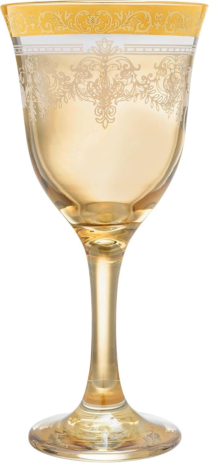 Amber Gold Trim Italian Crystal Goblet Set, 6 Pieces