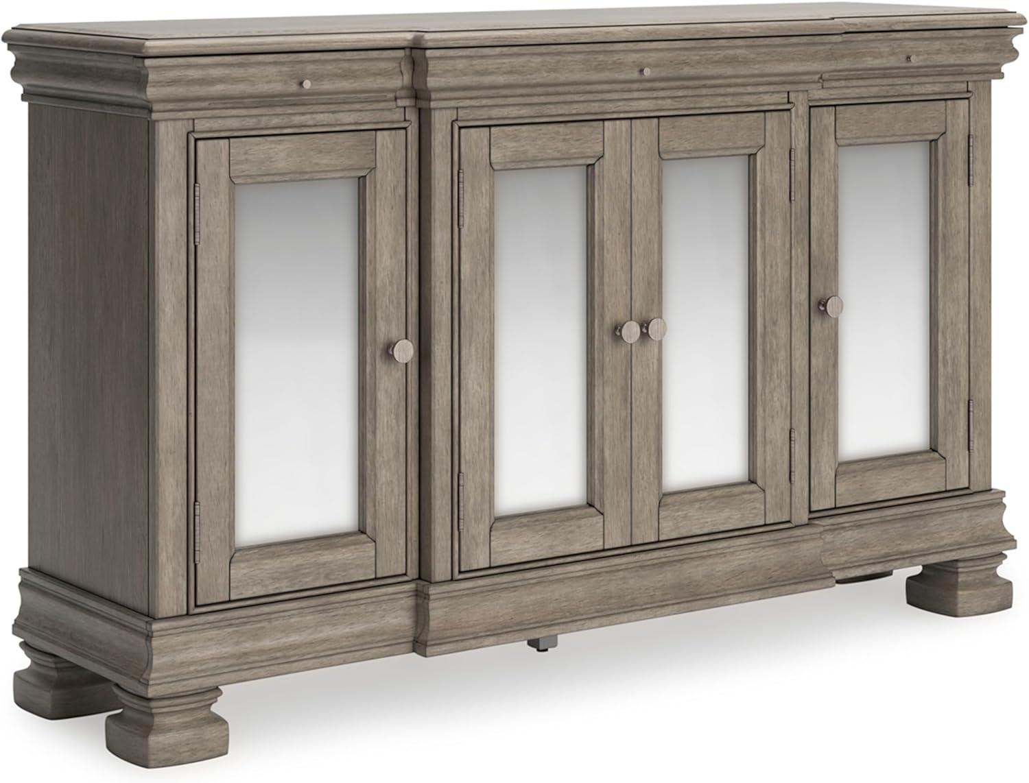 Lexorne 60" Gray Hardwood Dining Server with Mirror Doors