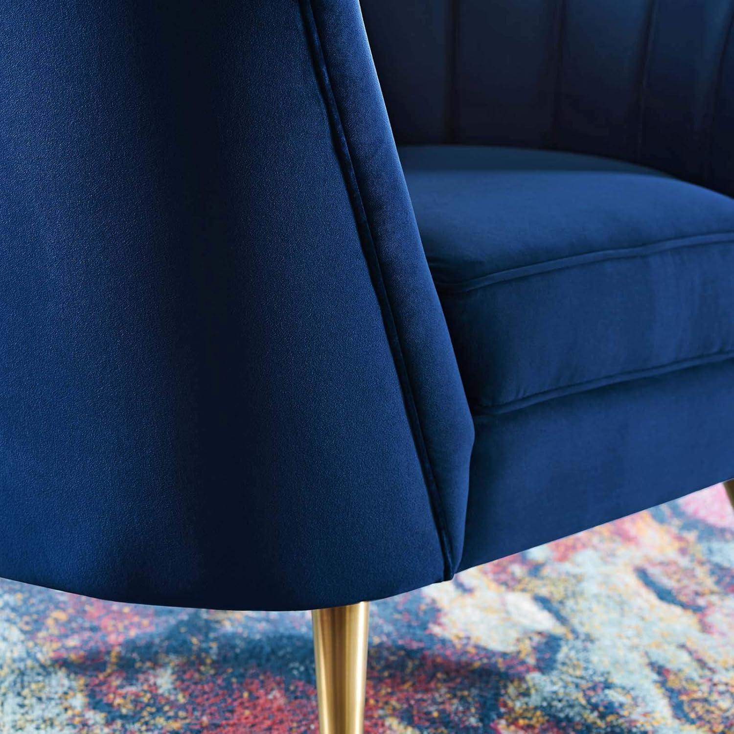 Modway Opportunity Modern Performance Velvet Armchair in Navy Finish