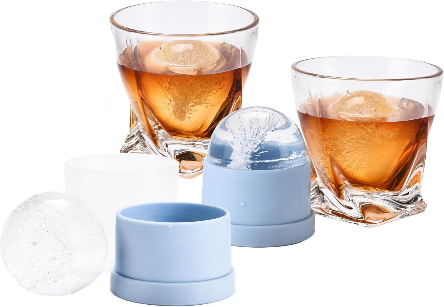 Clear Crystal Whiskey Glass Set with Ice Ball Molds