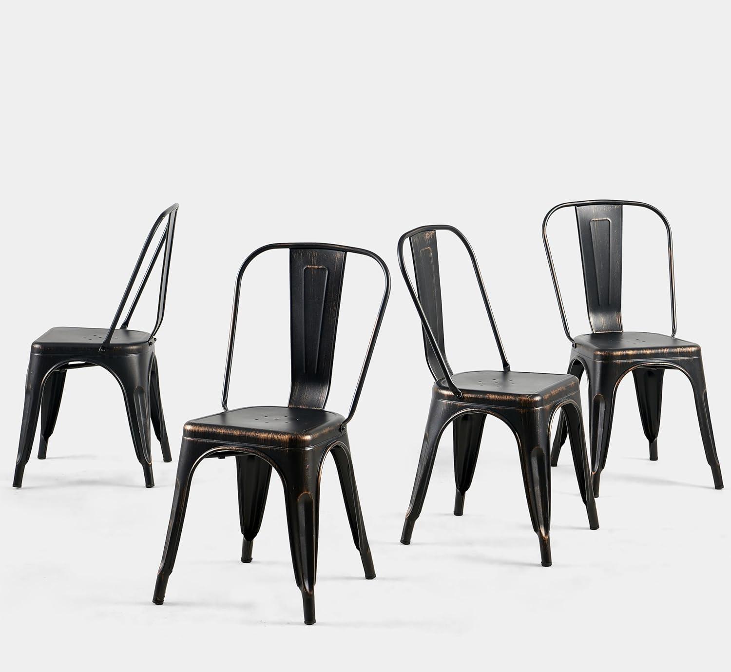 SOLEGGIATA Juego de 2 Sillas de Comedor de Metal Hierro Apilable Exterior/vintage/cocina Restaurante Mate Medianoche Negro