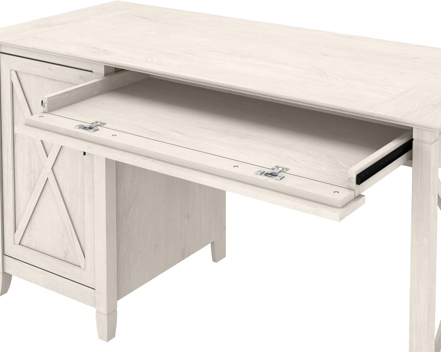 Linen White Oak 54" Cabinet Desk with Keyboard Tray & Storage