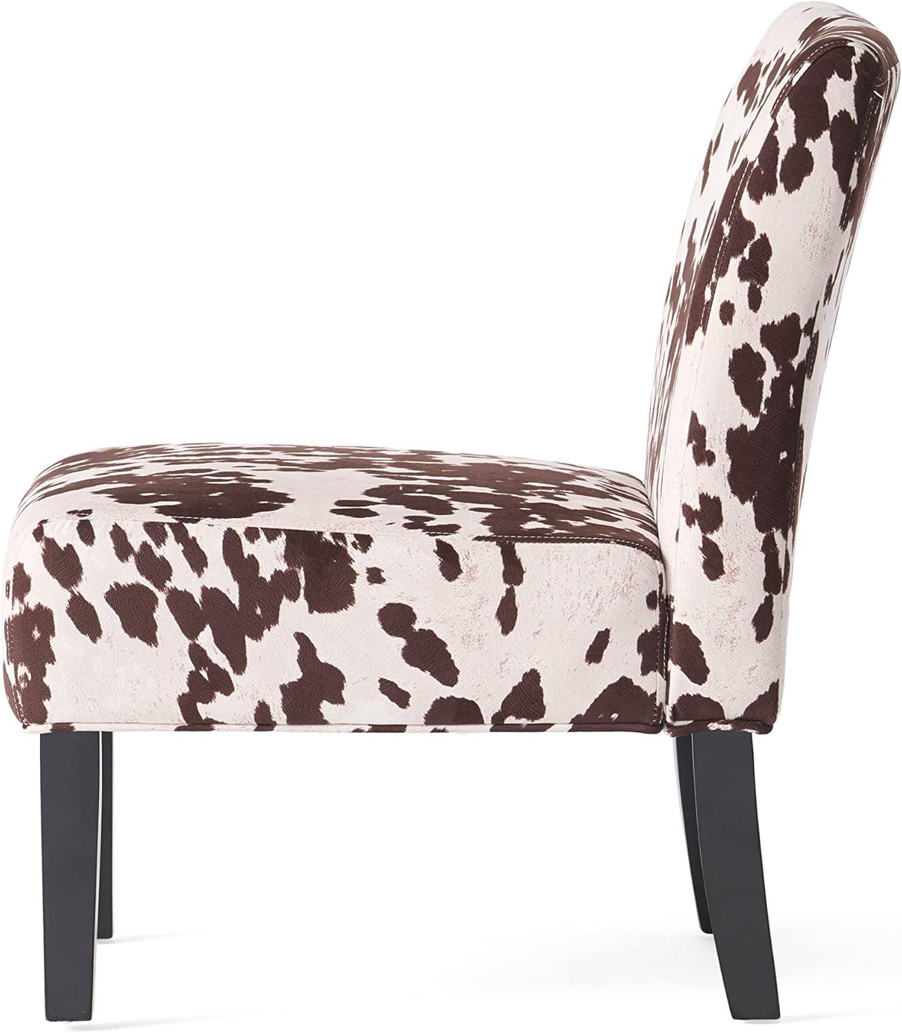 GDF Studio Abner Contemporary Slipper Accent Chair, Cow Print Velvet and Matte Black